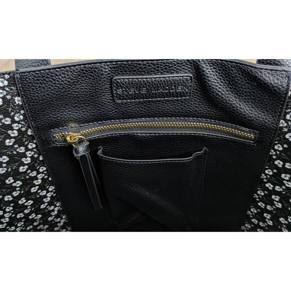 Steve Madden Large Shoulder Tote Bag Black Floral Carryall Weekender Travel NEW - Picture 10 of 12